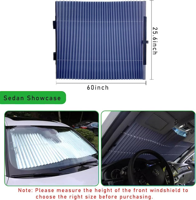 Car Retractable Windshield Sun Shade, Folding Large Sun Visor Protector with Suckers, Auto Front Window Sunshade, Sunscreen Blocks