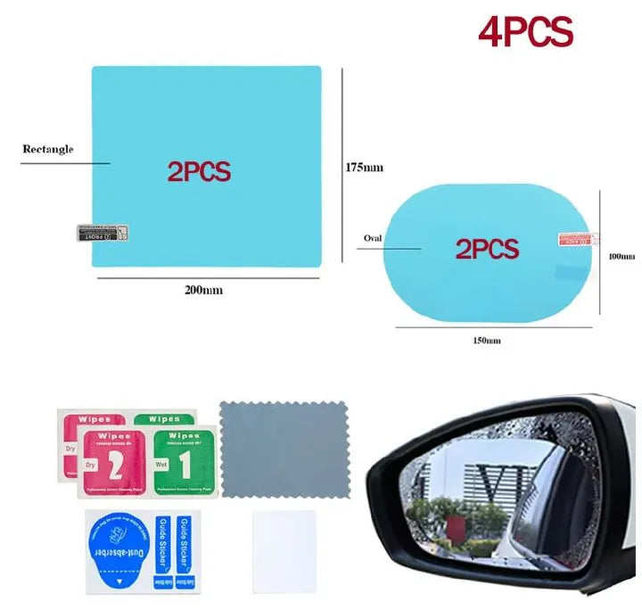 4Pcs Anti-Fog Car Rearview Mirror Protective Film Rainproof Clear Safety Shield