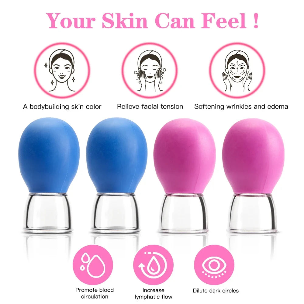 Silicone Vacuum Cupping Massage Jars Anti Cellulite Massage Facial Suction Cups Face Neck Lift Skin Scraping Guasha Anti Wrinkle