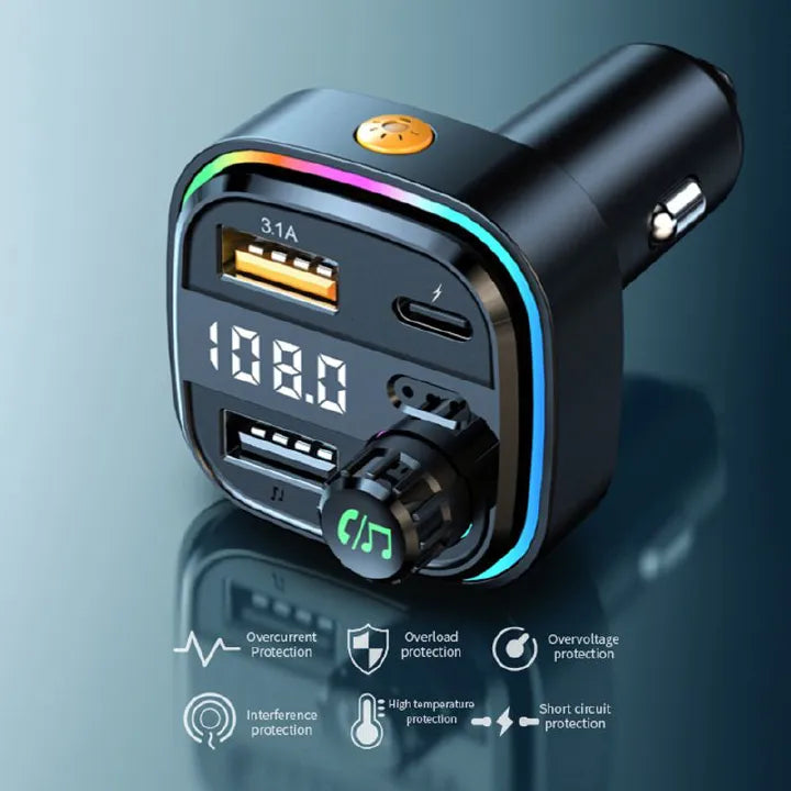 Colorful Breathing Light Bluetooth Car FM Transmitter 20W PD Fast Charger