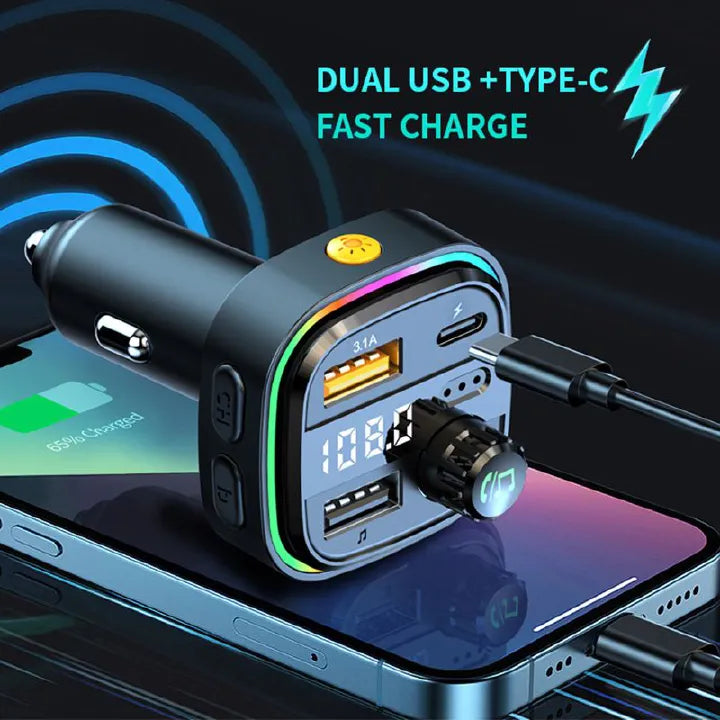 Colorful Breathing Light Bluetooth Car FM Transmitter 20W PD Fast Charger