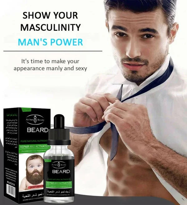Aichun Beauty Beard Growth Oil – Fast Hair Growth Formula for Fuller Beards & Patches (30ml)