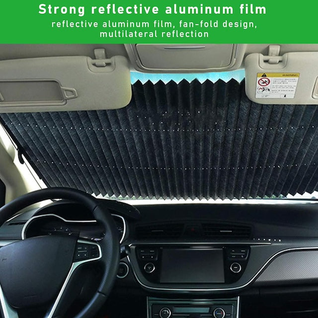 Car Retractable Windshield Sun Shade, Folding Large Sun Visor Protector with Suckers, Auto Front Window Sunshade, Sunscreen Blocks