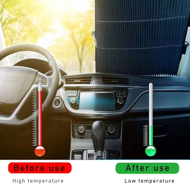 Car Retractable Windshield Sun Shade, Folding Large Sun Visor Protector with Suckers, Auto Front Window Sunshade, Sunscreen Blocks