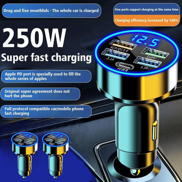 4-Port USB Car Charger Adapter PD Fast Charging for Smartphones