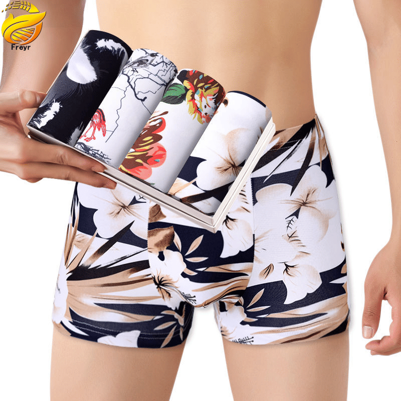 Freyr Men's 4-Pack Comfortable Breathable Mid-Waist Polyester Spandex Boxer Briefs