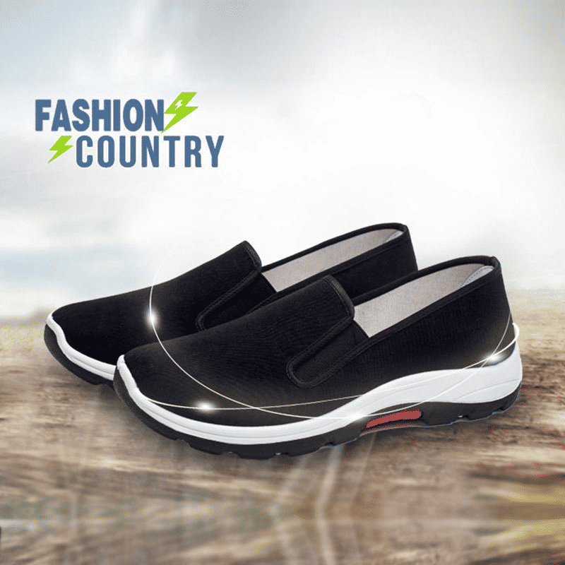 Men's Classic Black Laceless Canvas Loafers - Comfortable Rubber Flat Casual Shoes