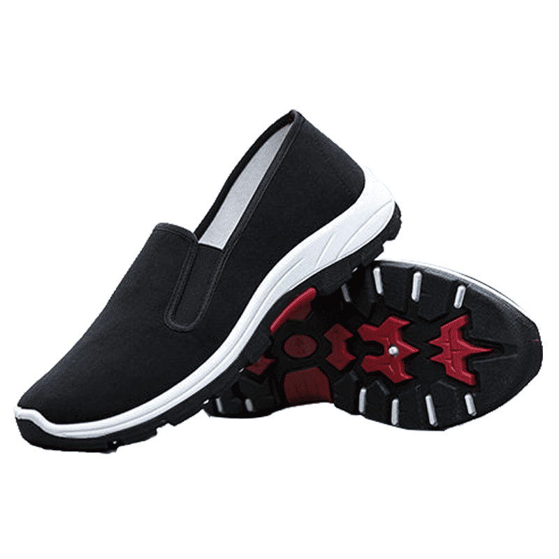 Men's Classic Black Laceless Canvas Loafers - Comfortable Rubber Flat Casual Shoes