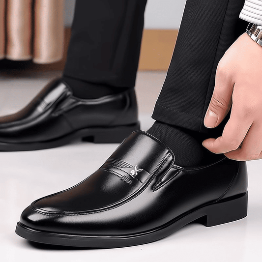 LifeCare Men's Black Slip-On Formal Oxfords – Artificial Leather Dress Shoes