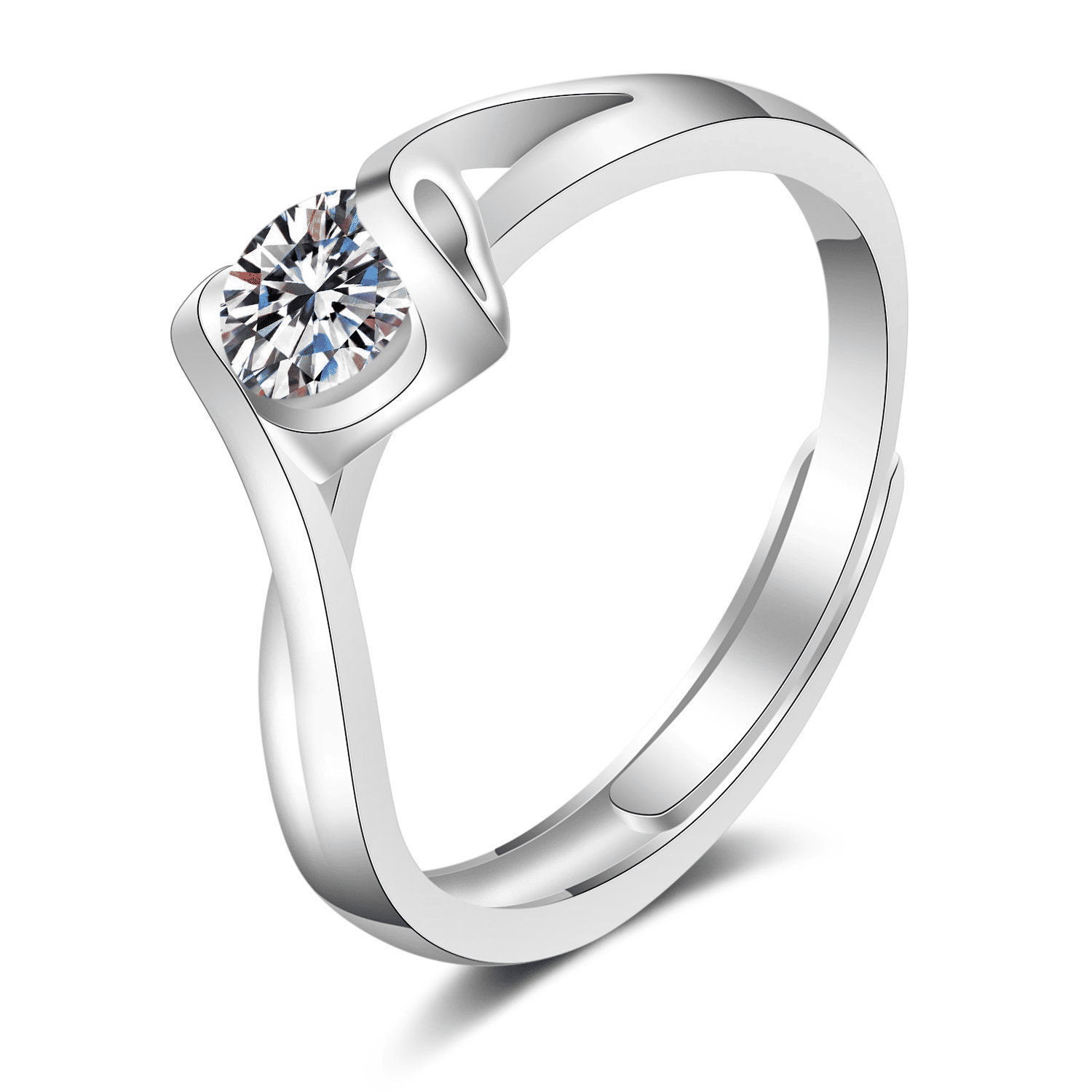 Elegant Adjustable Silver Plated Diamond Ring for Women - Wedding Engagement Gift