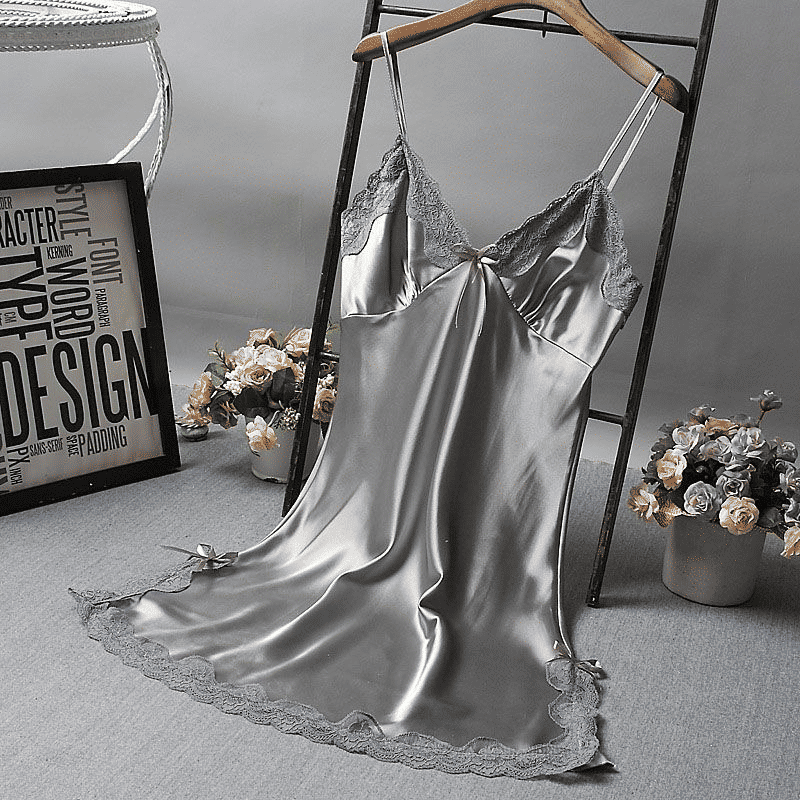 SXCHEN Women's Sexy Transparent V-Neck Satin Sleep Nightgown Dress with Adjustable Straps