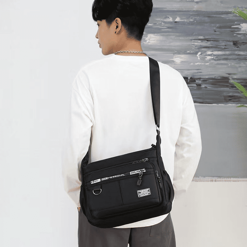 Men's Large Capacity Waterproof Shoulder Bag - Multi-Pocket Business & Leisure Crossbody
