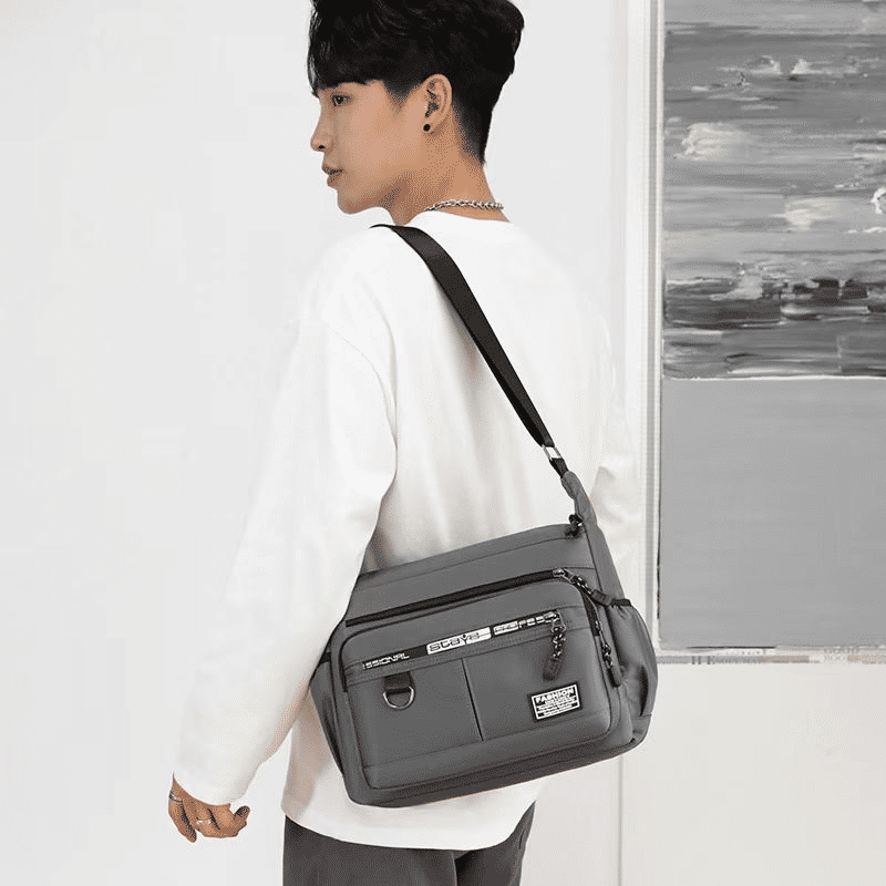 Men's Large Capacity Waterproof Shoulder Bag - Multi-Pocket Business & Leisure Crossbody