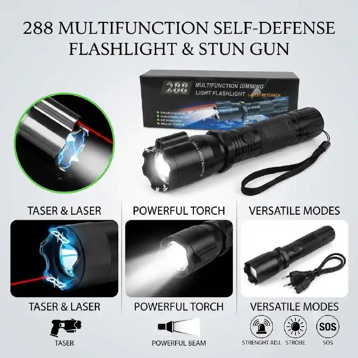 Electro Shocker Self-Defense LED Flashlight – High-Voltage Stun Device with Laser Pointer