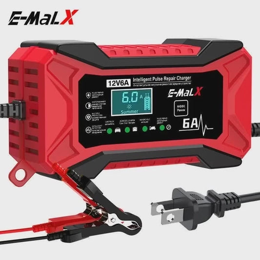 12V 6A Smart Car Battery Charger, Automatic Pulse Repair LCD Display for AGM GEL Lead-Acid