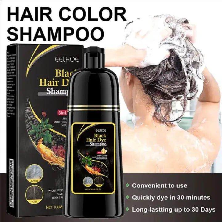Black Hair Dye Shampoo 3 in 1 Growth Clean Hair Darkening Deep Nouris