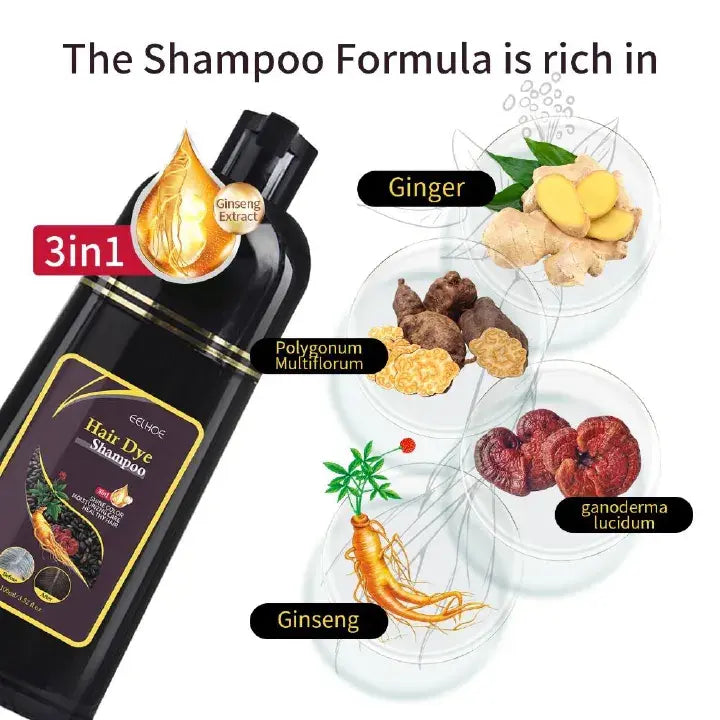 Black Hair Dye Shampoo 3 in 1 Growth Clean Hair Darkening Deep Nouris