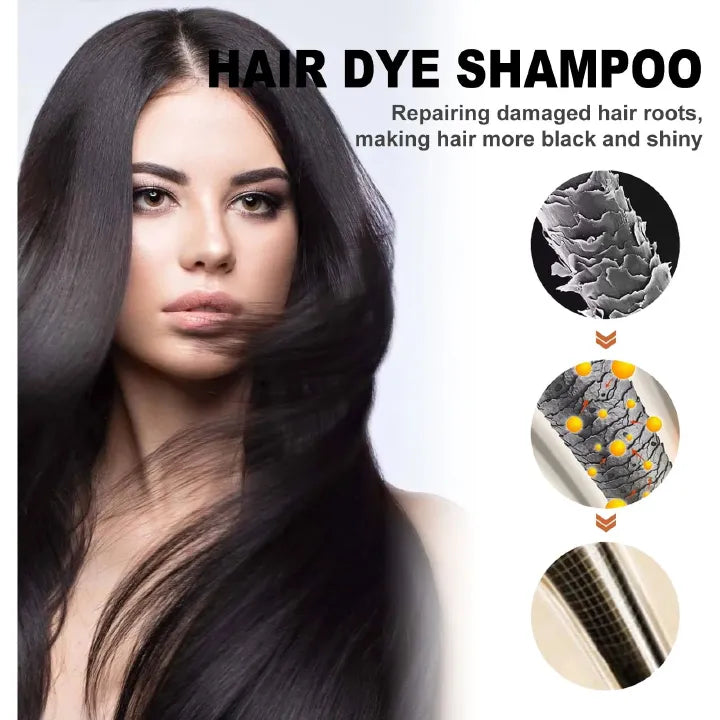 Black Hair Dye Shampoo 3 in 1 Growth Clean Hair Darkening Deep Nouris